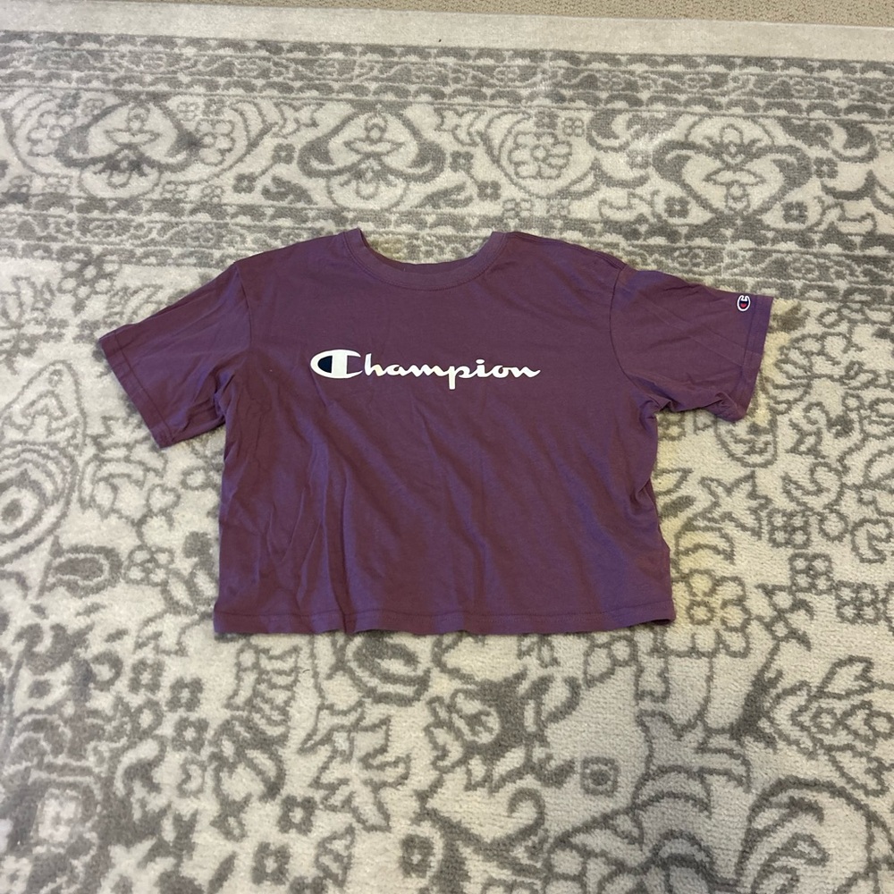 Champion Purple Short Sleeve Crop Logo Tee